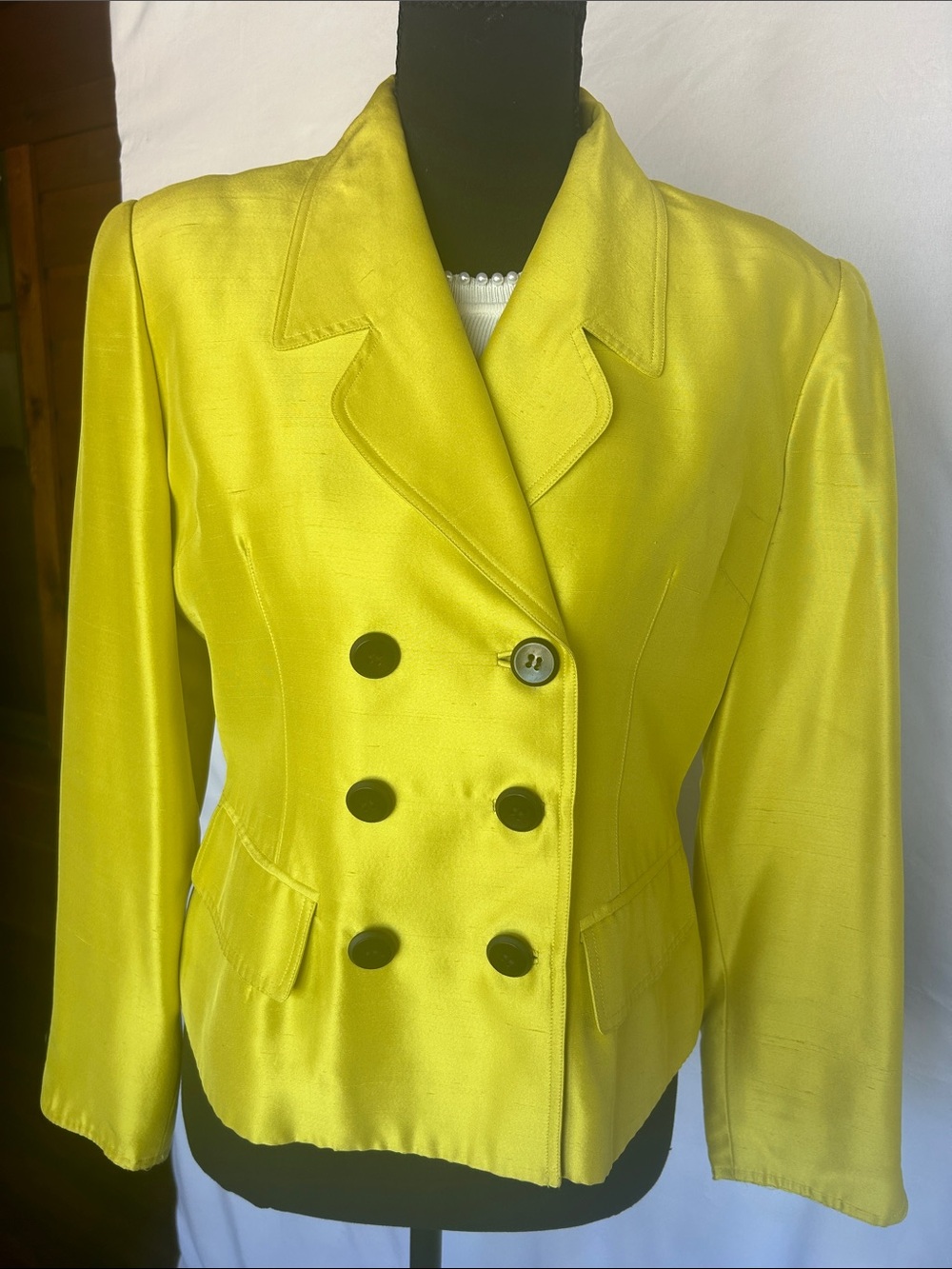 This Dana Buchman Petites raw silk double-breasted blazer.
